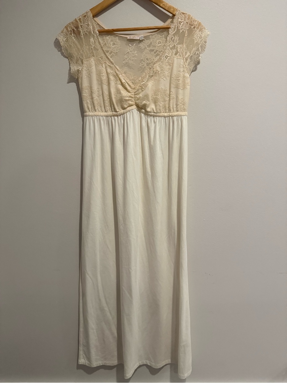 Frou Frou Pajamas Ivory Lace Maxi Dress Cap Sleeve Empire Waist Romantic Boho M